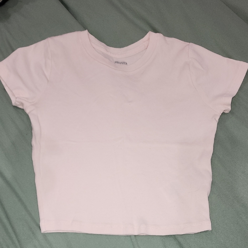Hollister Pink and White Short Sleeve Tee Classic Crew Neck